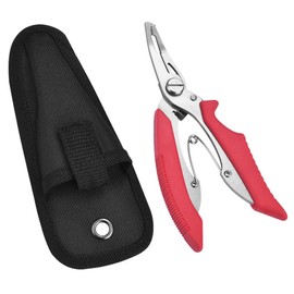 SagaSave Lightweight Fishing Plier with Split Ring, Fish Hook Remover, Fly Fishing Pliers with Braid Cutters, Sheath, Fishing Gear Gifts for Men (Red)