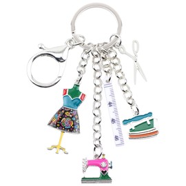 WEVENI Alloy Sewing Machine Key Ring Scissors Ruler Iron Jewellery Enamel Charms For Women Girls Gift, multicoloured