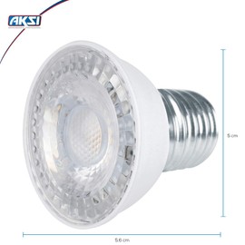 FOCO LED AKSI MR16 E27, Equivalente a 55W (480 lm - Lúmenes), Consume 7W (vatios), LUZ CÁLIDA 3000K, 127V - PACK de 10