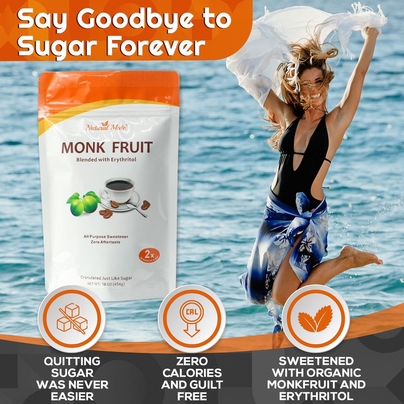 Monk Fruit Zero Calorie Sweetener (2x Sugar Sweet, Original), 16