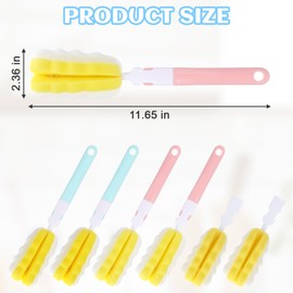 6Pcs Bottle Brush Sponge, Cup Water Bottle Sponge Brush Cleaner, Detachable Handle Portable Water Cup Scrubber Cleaner for Kitchen Cleaning Glasses Mugs Vacuum Flasks(4Pcs+2 Heads)