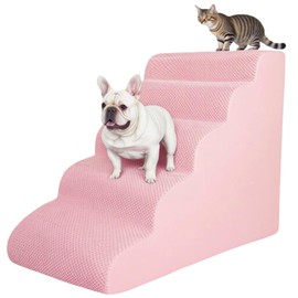 5 Step Pet Stairs Ramp for High Beds Sofas 5-30 Inch with Sturdy Non Slip Waterproof Pads, Machine Washable Cover Indoor Balanced Design for Cats Dogs Small Medium Large XL Pets Pink