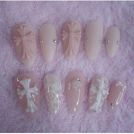 King Chrome Hearts handmade nail tips (2 types to choose from) - Matte / 왕 크롬하츠 수제네일팁(2type 중 선택가능) - 무광