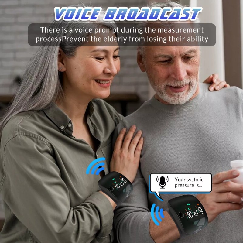 LED Blood Pressure Monitor Wrist Rechargeable Voice Broadcast Heart Rate