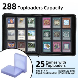 Zeatta Toploader Binder | Holds 288 Toploaders | Includes 25 Toploaders | 9-Pocket | Ringless Double-Sided Pockets for TCG, Sports | Premium Top Loader Card Storage for 3" x 4" Rigid Card Holders