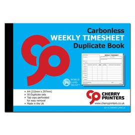 Cherry Carbonless NCR Weekly Timesheet Duplicate Book A4 50 Sets