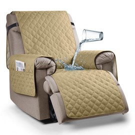 Ruaozz 100% Waterproof Recliner Chair Cover Non-Slip Oversized Reclining Cover for Large Recliner Chair Washable Chair Seat Cover with Elastic Straps for Kids, Dogs, Pets (Sand, 28'')