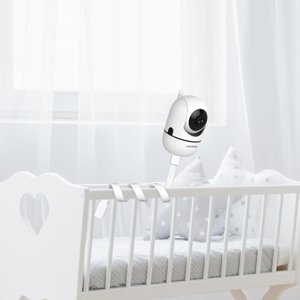 HelloBaby Baby Monitor Mount Works HB6550/HB65/HB66/HB6351/HB40/HB6339/HB6336, Flexible Arm Bracket, Hello Baby Monitor Holder Attaches to Crib Cot Shelves, Indoor Without Tools or Wall Damage 480p
