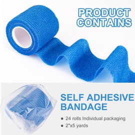 24 Pack Self Adherent Cohesive Wrap Bandages, 2” x 5 Yards Blue Athletic Tape, Medical Tape, Vet Wrap, Elastic Grip Tape for Wrist Ankle Pet Ankle Swelling Sprains