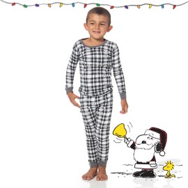 PEANUTS Snoopy Family Matching Pajamas Holiday Festive Nightwear Sleepwear 2-Piece Sets for Christmas with Woodstock Charlie Brown Linus for Men Women Kids Baby (Black Plaid, 4T)