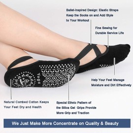 Ruikefeiyang Yoga Socks for Women Non-Slip Grips & Straps, Ideal for Pilates, Pure Barre, Ballet, Dance, Barefoot Workout (3 Pairs-black/black/black)
