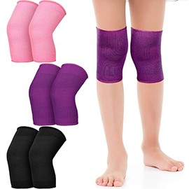 3 Pares Rodilleras para Niños Soporte de Almohadilla de Rótula para Niños Protector de Rodilla Elástico Flexible Transpirable Rodilleras de Compresión para Voleibol Baloncesto Patinaje (M)