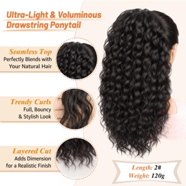 Rafabcici 18" Curly Drawstring Ponytail Extension for Black Women - Synthetic Clip-in Ponytail Hairpiece with Afro Wavy Fluffy Thick Natural Look （Black Brown