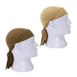 aoozleny 2Pcs Head Wraps Cycling Beanie Caps Dew Rag Skull Caps Pirate Hats Helmet Bandana Head Wrap Doo Rags for Men Women (CA/US, Alpha, One Size, Standard, Brown+Khaki)
