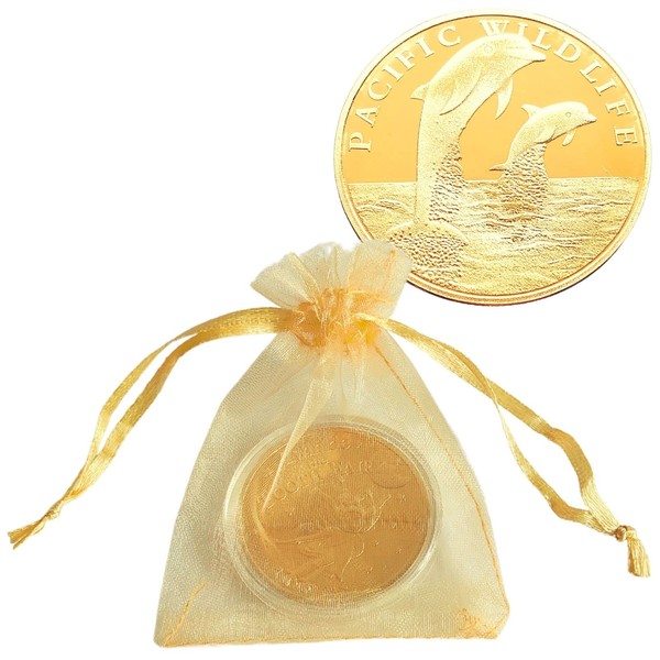 Rippem8 Tooth Fairy Coin Teeth Tooth Fairy Tooth Fairy Gold Coin Commemorative Teeth Replacement 1 Piece with Bag (Dolphin)