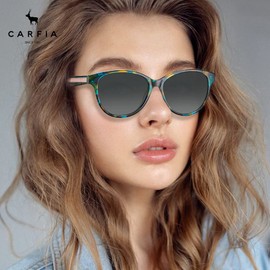 CARFIA Turquoise Acetate Cat Eye Polarized Sunglasses for Women UV Protection, Driving Shades with Embossed Pattern Wire Core