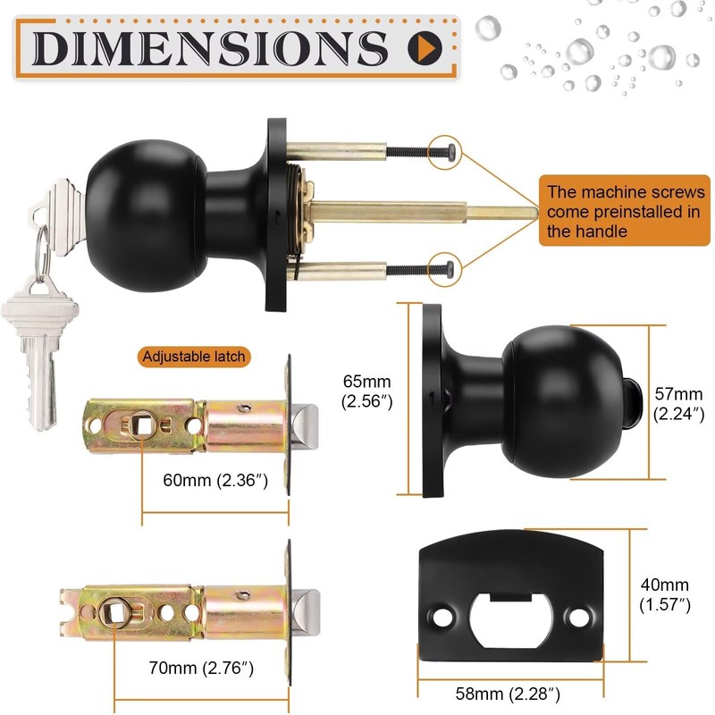 Probrico 3 Pack Keyed Alike Entry Door Knobs with Lock