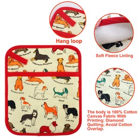 Pot Holders Set of 2 Heat Resistant 480℉ Kitchen 100% Cotton Comfortable Lining Printing Dog Flower Women Men Home Cooking Baking Microwave BBQ Gift(Dog)