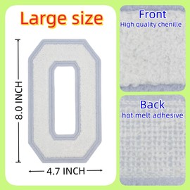 1 Pcs 8.0" White Chenille Number Patches, Iron On or Sew On Appliques for Clothing, Jackets, Backpacks Varsity Style Large Number Patches Pair with Varsity Letter Patches (White 0)
