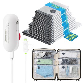 Luciteck Travel Vacuum Storage Bags with USB Powered Electric Pump, 16 Pack Vacuum Seal Bags for Clothing Travel, Space Saver Bags for Luggage, Suitcase, Backpack & Home Organization, White