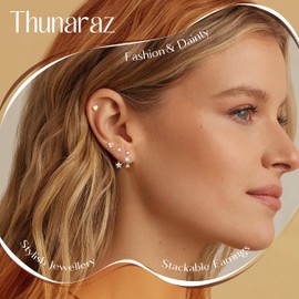 Thunaraz Gold Hoop Earrings Set for Women Hypoallergenic 14k Gold Plated Dangle Hoop Huggie Stud Earring Stacks Golden Butterfly
