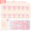 120 Uñas Postizas Francesas Cuadradas, Rosa Nude, 12 Tamaños