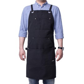 Life Flavor Heavy Duty Canvas Work Apron,Tool Pockets, Back Straps Adjustable（black）