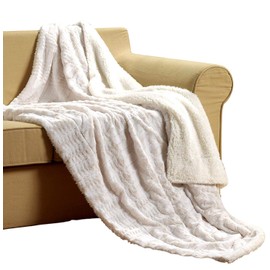Tache Home Fashion Faux Fur Sherpa Throw Blanket, 90x90, Ivory White