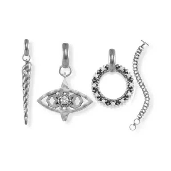 Kendra Scott Charm Bracelet Silver Double Link Evil Eye Unicorn