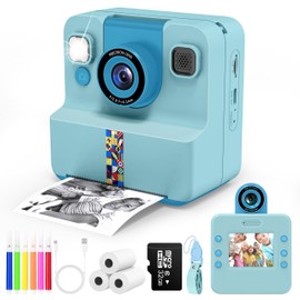Nreonrick Kids Camera Instant Print, Selfie Digital Instant Cameras, Reversible Lens Mini Toddler Camera with 3 Roll Paper Toys for Boys Girls Age 3-12 in Christmas Birthday 32GB Card(Blue)