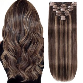 Tebelove Clip in Hair Extensions Real Human Hair 3.9oz/110g Clip ins 100% Human Hair Extension for Women 8pcs Per Set with 18 Clips Double Weft (22 Inch #2/6 Dark Brown to Chestnut Brown)