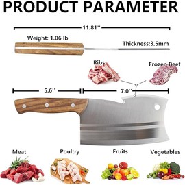 Kitory Meat Cleaver, Butcher Knife, Bone Cutter Dual Edges, Heavy Duty Kitchen Chopper Knife for Bone Meat Vegetable, Chinese Chefs Knife with Pearwood Handle, 2024 Gift for men and women.