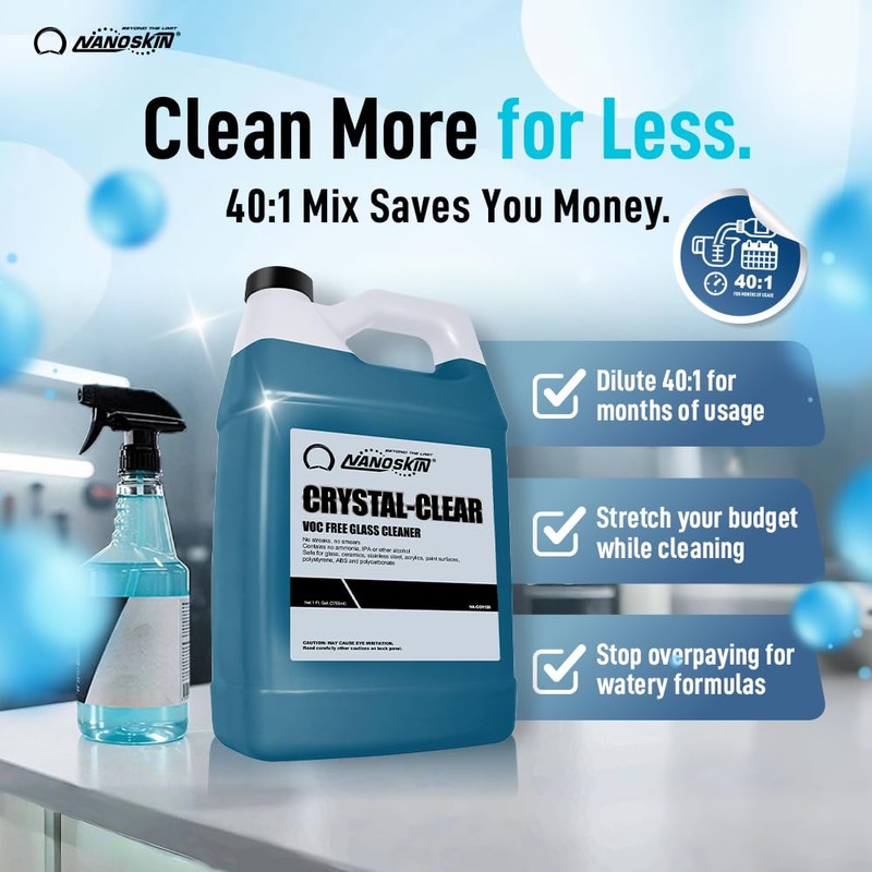 Nanoskin CRYSTAL-CLEAR VOC-Free Glass Cleaner 16 oz - Ultra-Concentrated, Eco-Friendly,