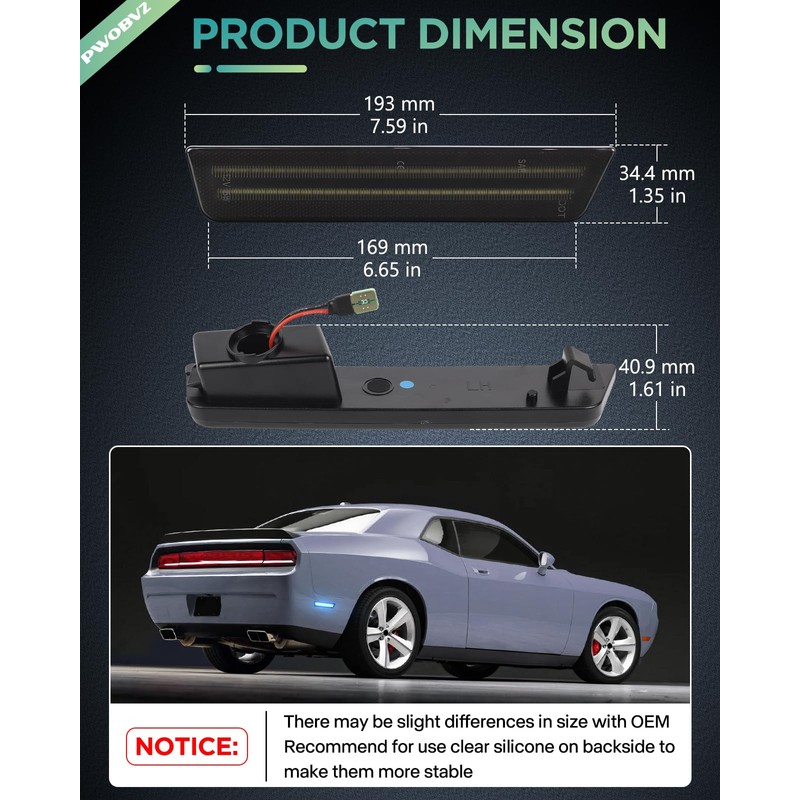 PWOBVZ Dynamic Blue Rear Side Marker Lights Compatible With Dodge