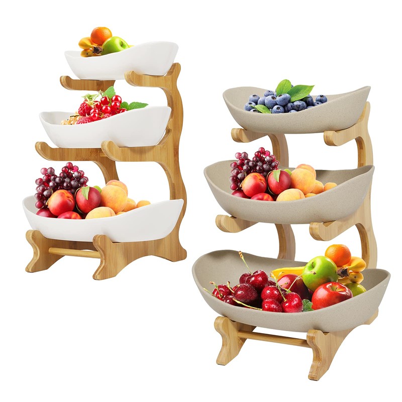 Veloqua 3 Tier Fruit Bowl For Kitchen Counter,Ceramic Fruit Bowl,Large
