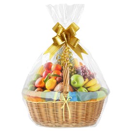 10pcs Extra Large Cellophane Bags for Hampers with Pull Bows, Clear Plastic Gift Bags Cellophane Bags Cellophane Wrap Bags for Hampers Kit Hamper Basket Bags Easter (Clear, Bag Size: 40 x 27.6 in)