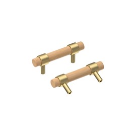 XXJAY Wooden Drawer Pulls,6-Pack Beech Wood Drawer Handles 2.5in,Suitable for Kitchen, Living Room, Bedroom, Bathroom and Other Scenes,Gold
