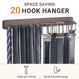 Mkono Tie Rack Wall Mounted Belt Hanger Holder Rustic Wood Tie Organizer for Men Closet Max up 20 Storage for Ties Belts Scarf