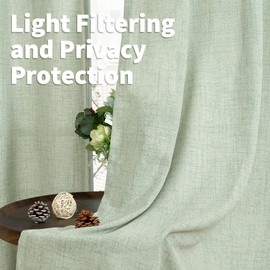 YoungsTex Natural Linen Curtains 54 Inch Long for Living Room Bedroom Grommet Top Light Filtering Privacy Linen Textured Window Semi Sheer Drapes, 2 Panels, 52x54 Inch, Sage Green