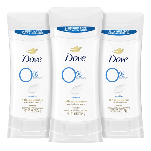 Dove 0% Aluminum Deodorant Stick Sensitive 3 Count Non-irritating Deodorant