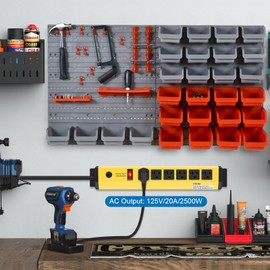 CCCEI Magnetic Heavy Duty Power Strip Surge Protector 20Amp, 12 Gauge High Amp Extension Outlets, Garage Wall Mount 6 Plug Metal Power Strip. 6FT, Yellow, 5-15P Adapter 6-20R T-Slot 20a for Appliance