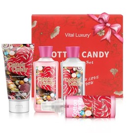 Set Regalo Baño Cuerpo Algodón Azúcar Kit Viaje Piezas Loción Corporal Gel Ducha Crema Bruma Aromática Extractos Naturales