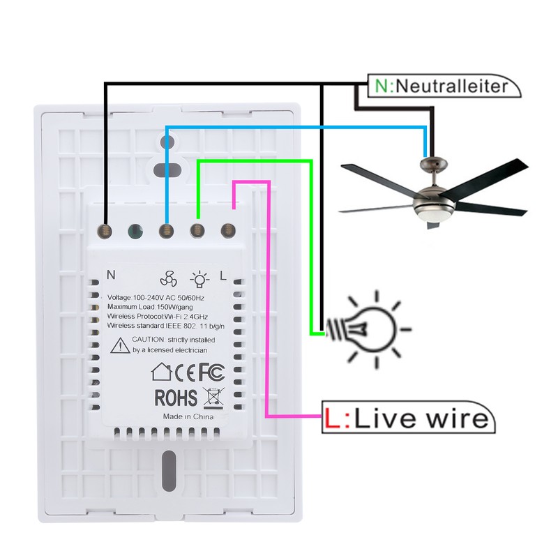 Smart WiFi Air Fan Lamp Touch Switch Voice Control Compatible