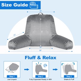 Jufone Reading Pillow Premium Backrest Support for Bed, Couch & Floor, Back & Arm Support Reading Pillow for Adults & Teens – Washable Cover, Grey