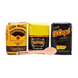 El Pantry Puerto Rican Coffee, Arabica Ground Coffee, 3 Pack (8 Oz Each), Includes Wooden Spoon, Cafe El Coqui, Yaucono, Borinquen - Premium Arabica medium roast coffee for a Rich Flavor