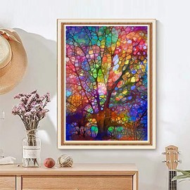 Paint by Number for Adults. DIY Colorful Tree Acrylic Painting Kit for Kids and Adults Beginner – 16” x 20”With 3 Brushes and Bright Colors