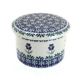 Blue Rose Polish Pottery Blue Daisy French Butter Dish