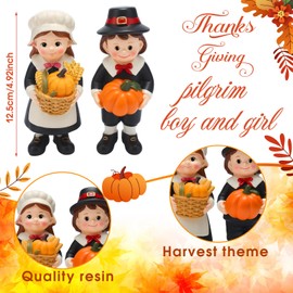Simgoing 2 Pack Fall Pilgrim Couple Figurines Thanksgiving Statues Resin Tabletop Decorations Pilgrim Praying Thanksgiving Figures Fall Harvest Table Decor for Autumn Home Centerpieces Ornament Gifts