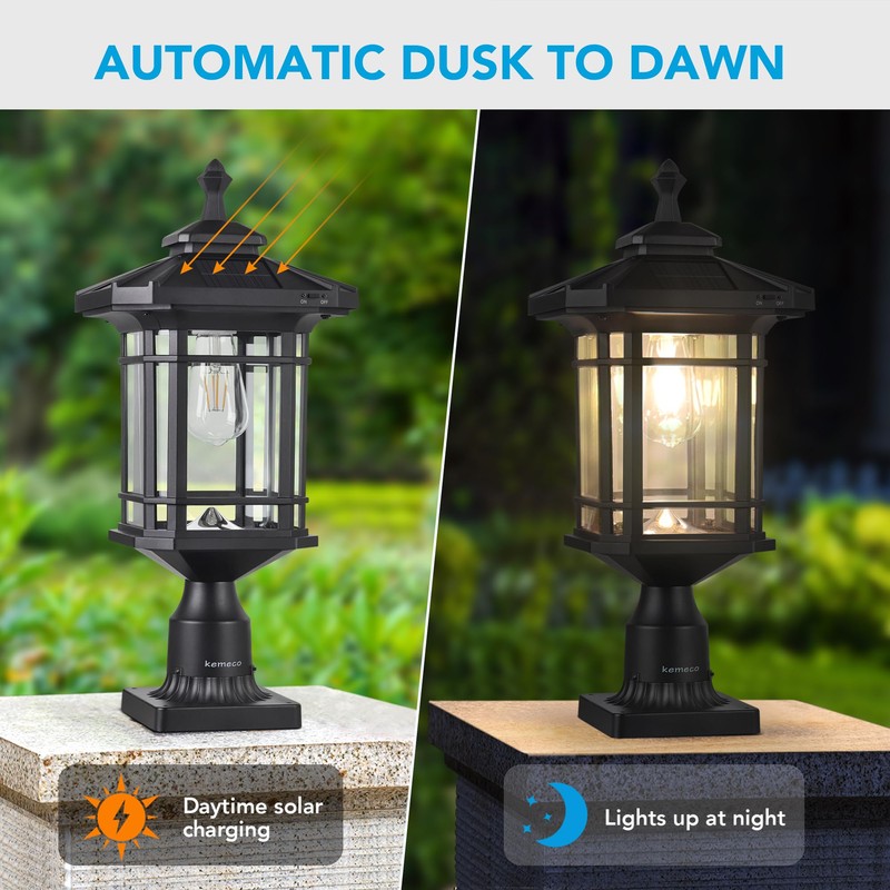 Kemeco Solar Post Light Outdoor, ST4338Q Dusk to Dawn Post