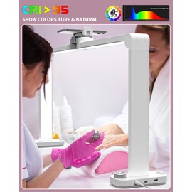 DLITISH Nail Desk Lamp for Nail Tech, Foldable 34in 48W Half Moon Light with Phone Holder and USB Charging Port, 3 Color Temperature Dimmable LED Nail Light (White)